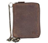 FLW Genuine Leather Wallet with Metal Zip-Around (Zipper Around) with Chain to Hang