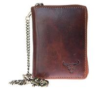FLW Glazed genuine leather biker's leather wallet with metal chain