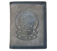 FLW Grey Genuine Leather Wallet Ride or die with RFID (Data Protection) - Biker's Head Emboss