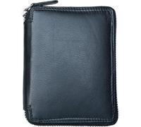 FLW-Kabana Men's Large Metal Zip-Around Black Leather Wallet