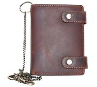 FLW Men's genuine leather biker's wallet with a chain without any logos or markings