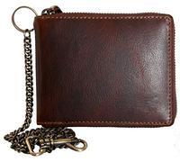FLW Men's Zip-Around Genuine Leather Biker's Wallet with Chain Without Any Logos or Markings