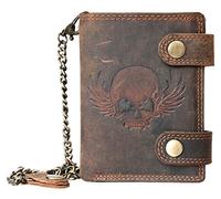 FLW -Wild Strong Genuine Leather Biker Wallet Skull with Chain - RFID, Brown, One Size, RFID Wallet