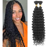 FLWAI Deep Wave Bulk Hair for Braiding 18inch No Weft Boho Braids and Wavy Braiding Hair Women Deep Wave Curly Braiding Hair Extensions (1B#, 18inch（1pack）)