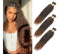 FLWAI Deep Wave Bulk Hair for Braiding 18inch No Weft Boho Braids and Wavy Braiding Hair Women Deep Wave Curly Braiding Hair Extensions (T30#, 22inch（3packs）)
