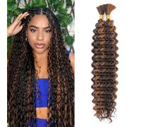FLWAI Deep Wave Bulk Hair for Braiding 18inch No Weft Boho Braids and Wavy Braiding Hair Women Deep Wave Curly Braiding Hair Extensions (P4/30#, 18inch（1pack）)