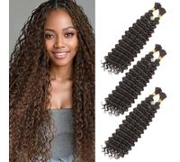 FLWAI Deep Wave Bulk Hair for Braiding 22 inch No Weft Boho Braids and Wavy Braiding Hair Women Deep Wave Curly Braiding Hair Extensions (4#, 22inch（3packs）)