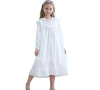 Flwydran Girls Long Nightgown,Kids Cotton Princess Nightgowns Sleepwear Dress Toddler 3-12 Years White
