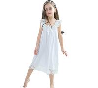 Flwydran Girls' Princess Nighties Lace Nightgowns Modal Cotton Sleepwear for 3-12 Years White