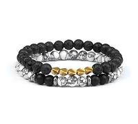 FLXHHX 2pc black onyx lava rock bracelets beads pave ball yoga tiger eye stone beaded bracelet wristband mala