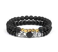 FLXHHX 2pc black onyx lava rock bracelets beads pave ball yoga tiger eye stone beaded bracelet wristband mala