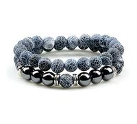 FLXHHX 2pcs men tiger eye stone bracelet hematite natural lava rock beads strand bracelets & bangles for women energy