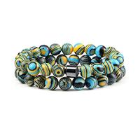 FLXHHX 2pcs/set natural stone beaded bracelet tiger eye stone black lava beads bangles handmade lover yoga balance gifts