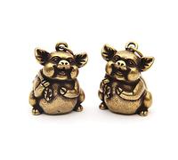 FLXHHX Brass Small Adorable Retro Desktop Decor Pure Copper Statue Ornament,Keychain Pendant 2pcs piggy carrying a wallet, brass pendant, lucky copper pig keychain, bag pendant,