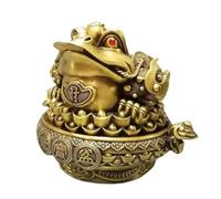 FLXHHX Copper Heavy Ornament Living Room Office Crafts Brass Metal Golden Toad Ruyi Ornaments Entrance Counter Desktop Sculpture Decoration Sculpture Copper Statue Home Hotel Ba，S