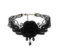 FLXHHX Gothic Chokers Black Beaded Flowers Lace Neck Choker Vintage Tassel Chain Women Steampunk Halloween Jewelry-K32 Black