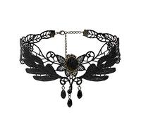 FLXHHX Gothic Chokers Black Beaded Flowers Lace Neck Choker Vintage Tassel Chain Women Steampunk Halloween Jewelry-K35