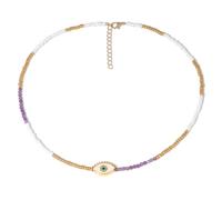 FLXHHX Trend Chain Jewellery Natural Stone Small Blue Evil Eye Pendant s Seed Beads Pearl Charm For Women Men