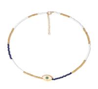FLXHHX Trend Chain Jewellery Natural Stone Small Blue Evil Eye Pendant s Seed Beads Pearl Charm For Women Men