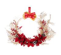 FLXHSA 20 Inch Christmas Wreath for Front Door, Simulation Gold Mist Christmas Poinsettia Garland with Pinecone Red Berry, Artificial Wreath for Christmas and Winter Display