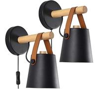 FLXHSA 2pcs Creative Wood Art Decoration Wall Lamp Wooden Light Fixtures with Cord for Bedside Bedrooms(Black)
