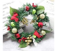 FLXHSA 30cm Traditional Luxury Merry Christmas Poinsettia Pine Wreath Garland with Color Golden Pine Cones Red Berries for Door Wall Decoration