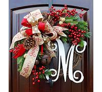 FLXHSA 30cm Traditional Luxury Merry Christmas Poinsettia Pine Wreath Garland with Color Golden Pine Cones Red Berries for Door Wall Decoration