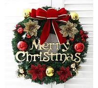 FLXHSA 30cm Traditional Luxury Merry Christmas Poinsettia Pine Wreath Garland with Color Golden Pine Cones Red Berries for Door Wall Decoration