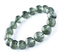 FLXHSA 8-14mm Natural Green Rutilated Quartz Gemstone 10mm Clear Round Beads Women Men Bracelet