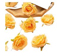 FLXHSA Artificial Roses Flower Scrapbook Wedding Arch Dried Flowers Candy Box Christmas Fake Silk Roses Head for Wedding Arrangement Party Home Deco, Yellow-100 pcs