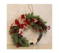 FLXHSA Artificial Wreath Artificial Christmas Garland, Pine Cones and Red Berries, Christmas Decoration Rattan,for The Xmas Decoration Wreath for Front Door,Red Bow 36cm
