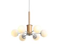 FLXHSA Bedroom Light,E27 Nordic Magic Bean Chandelier,Post- Concise Wood Art Chandelier,Dining Living Room-White and wood 6 head