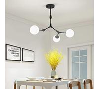 FLXHSA Creative Ceiling Lamp,Artificial Satellite Frosted Glass Chandelier,Black Rotating Arm Ceiling Lamp,Magic Bean Molecular Glass Lamp,Spherical Glass Shade Chandelier-Black. 3 head