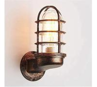 FLXHSA Creative Wrought Iron Glass Wall Lamp Retro Metal Cage Light Industrial Style Nautical for Bar Bedroom(Metallic)