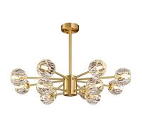 FLXHSA Crystal Chandelier Sputnik Mid Century During Lighting Gold Brass Ceiling Light Fixture For Kitchen Dining Room Living Room,G9 Full Copper Crystal Chandelier-Copper 12 head
