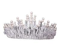 FLXHSA Crystal Wedding Crown Vintage Multilayer Crystal Pearl Tiara Crown，Wedding Hair Accessories Bridal Party Jewelry Big Headbands Bride Headpieces