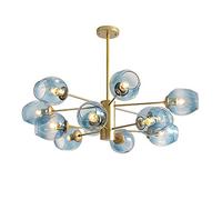 FLXHSA E27 Ceiling Light,Handblown Glass Sphere During Lighting,Sputnik Nordic Chandelier,Mid-century Branch Chandelier-Blue lampshade 12 head