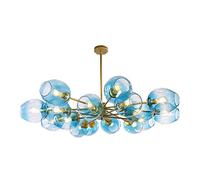FLXHSA E27 Ceiling Light,Handblown Glass Sphere During Lighting,Sputnik Nordic Chandelier,Mid-century Branch Chandelier-Blue lampshade 16 head