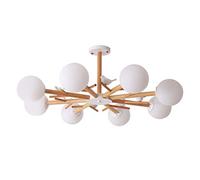 FLXHSA E27 Nordic Log Chandelier,Living Room Lamp,Dining Room Lamp,Personality Creative Glass Magic Bean Chandelier,Study Room Bedroom Lamp-Wood 8 head