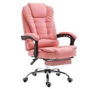 FLXHSA Executive Massage Computer Chair, Heated Office Chair,Recliner PU Leather High Back Swivel Chair Armchair with Footrest-Beige (Pink)
