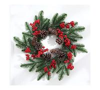 FLXHSA Front Door Wreath 50cm/20in Christmas Wreath with Red Berries and Pine Cones Large Xmas Wreath for Holiday Festival Farmhouse