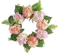 FLXHSA Front Door Wreath Artificial Flower Wreath Summer Door Wreath Festive Hydrangea Wreath Door Decoration Flower Rattan Ring Window Decoration Wreath for Wall Wedding Festival Party H