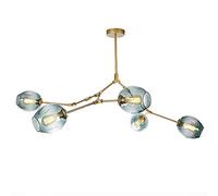 FLXHSA Glass Globe Chandelier, Sputnik Chandelier,Creative Iron Art Light,E27 Nordic Molecular Chandelier,Brass Plating Ceiling Light Fixture During Light Dining-Gradient blue Gold 5 head