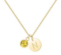 FLXHSA Initial Birthstone for Women Gold Plated Ornate Letter az CZ Pendant Choker Personalized Jewelry Birthday