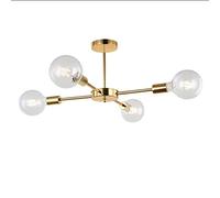 FLXHSA Light/Chandelier Lighting E27 4-6 Lights Brushed Brass Semi Flush Mount Ceiling Light Mid Century Glass Light,A
