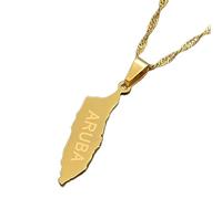 FLXHSA Men'S Map - Aruba Map Pendant Thin Chain Jewelry For Caribbean Sea Regional Islands Unisex Map Jewelry Glossy Country Alphabet Pendant ui
