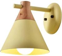 FLXHSA Nordic Wood Light with Cone Metal Shade Mount Indoor Fixture Headboard Lamp, Children's Room Wall Lamps for Bedroom Bedside(Yellow)