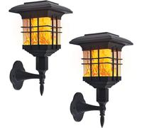 FLXHSA Porch Lamp Flickeflame Wall Light 2 Pack Waterproof Solar Outdoor Sconces Dusk to Dawn Auto On/Off, for Garden Patio Yard Stairs Front Door