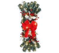 FLXHSA The Cordless Prelit Stairway Trim Christmas Wreaths for Front Door Holiday Wall Window Hanging Ornaments for Indoor Outdoor Home Xmas Decor Wreath Fall for Front Door (Red, One Size)