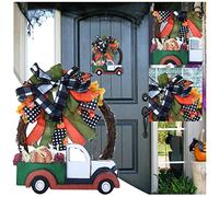 FLXHSA Vintage Pumpkin Truck Wreath, Halloween Garland, Fall Door Wreaths Autumn Wreath, Fall Wreaths Farmhouse Wreaths for Home Farmhouse Front Porch Restaurant Halloween Holiday